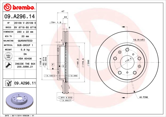 Disc frana 09.A296.11 BREMBO