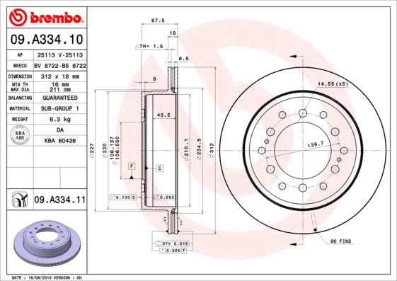 Disc frana 09.A334.11 BREMBO