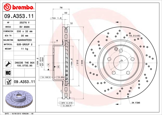 Disc frana 09.A353.11 BREMBO