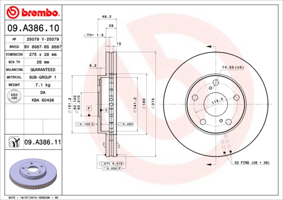 Disc frana 09.A386.11 BREMBO