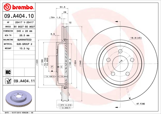 Disc frana 09.A404.11 BREMBO