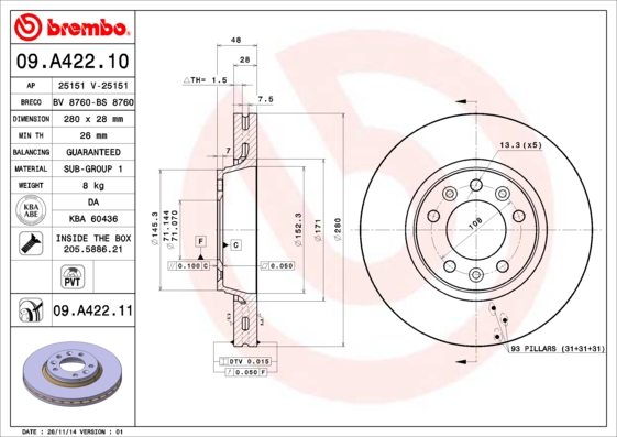 Disc frana 09.A422.11 BREMBO