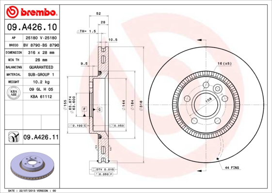 Disc frana 09.A426.11 BREMBO