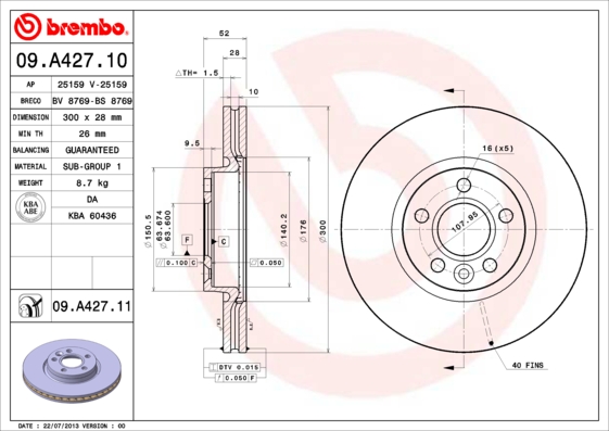 Disc frana 09.A427.11 BREMBO