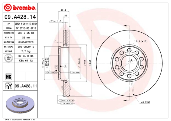 Disc frana 09.A428.11 BREMBO