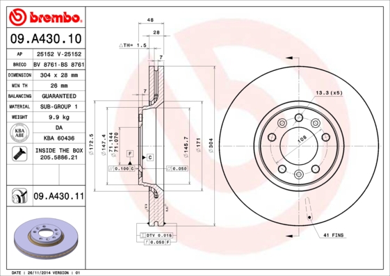 Disc frana 09.A430.11 BREMBO