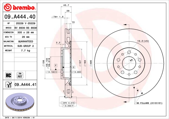 Disc frana 09.A444.41 BREMBO