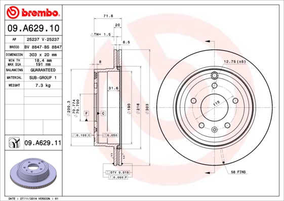 Disc frana 09.A629.11 BREMBO