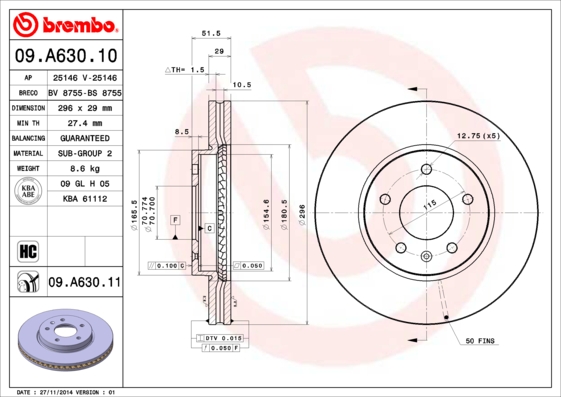 Disc frana 09.A630.11 BREMBO