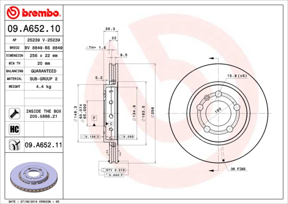 Disc frana 09.A652.11 BREMBO