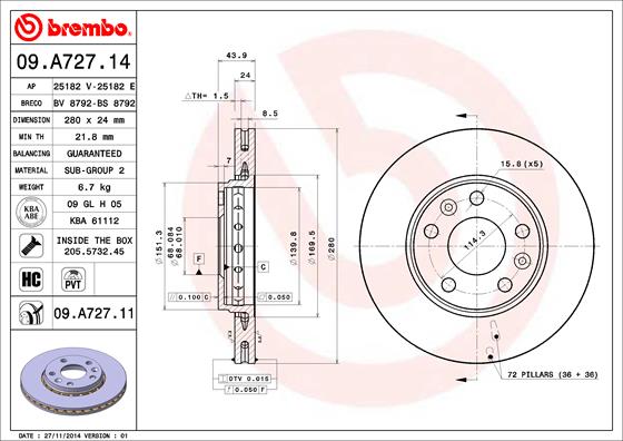 Disc frana 09.A727.11 BREMBO