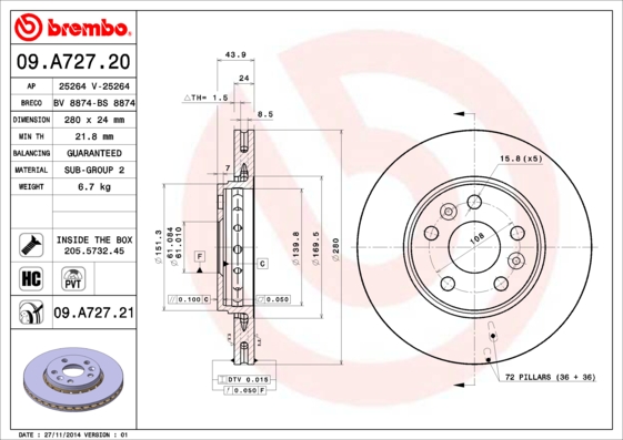 Disc frana 09.A727.21 BREMBO