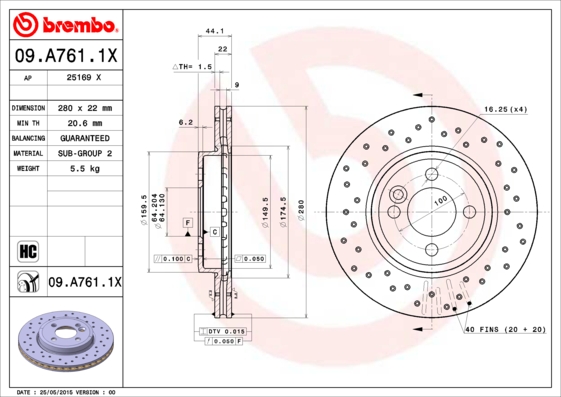 Disc frana 09.A761.1X BREMBO