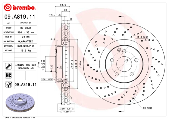 Disc frana 09.A819.11 BREMBO