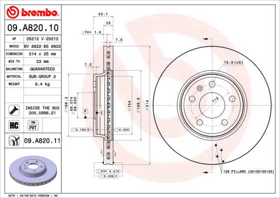 Disc frana 09.A820.11 BREMBO