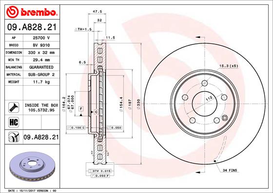 Disc frana 09.A828.21 BREMBO