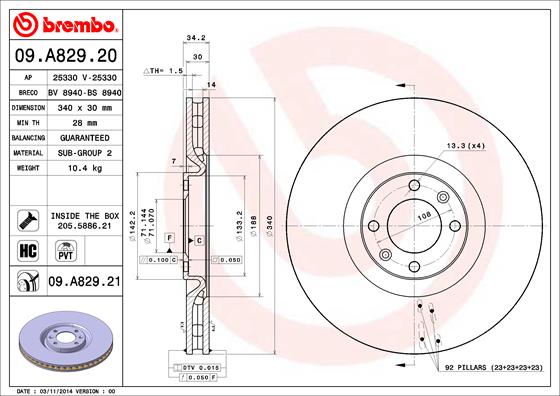 Disc frana 09.A829.21 BREMBO