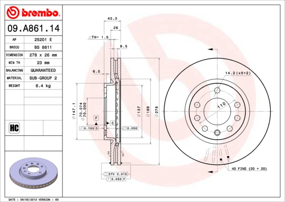 Disc frana 09.A861.14 BREMBO