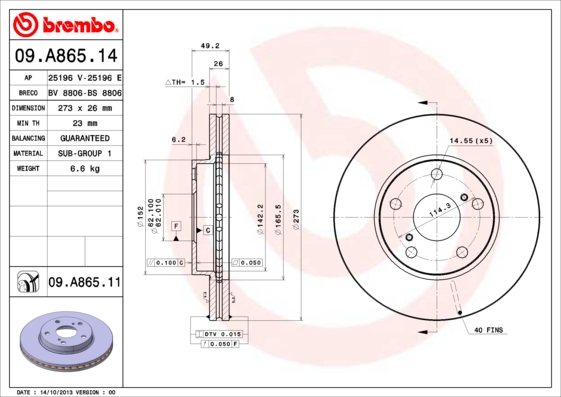 Disc frana 09.A865.11 BREMBO