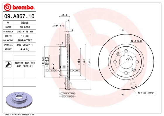 Disc frana 09.A867.10 BREMBO