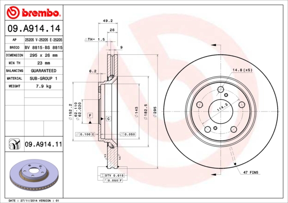 Disc frana 09.A914.11 BREMBO