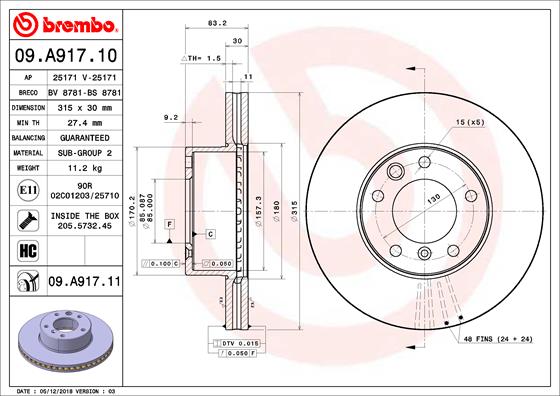 Disc frana 09.A917.11 BREMBO