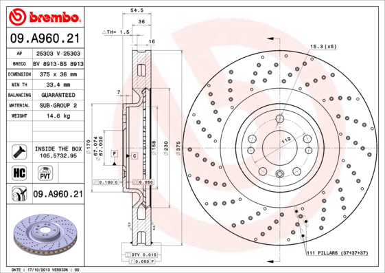 Disc frana 09.A960.21 BREMBO