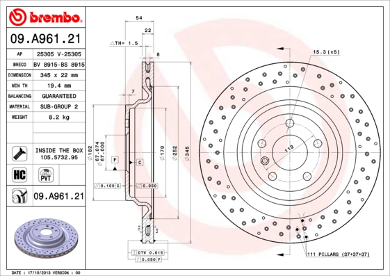 Disc frana 09.A961.21 BREMBO