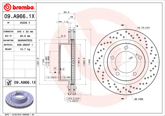 Disc frana 09.A966.1X BREMBO