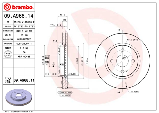 Disc frana 09.A968.11 BREMBO