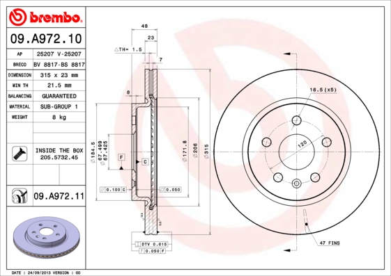 Disc frana 09.A972.11 BREMBO