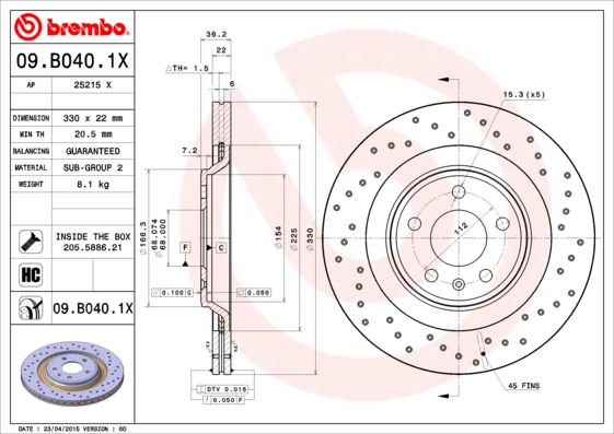 Disc frana 09.B040.1X BREMBO