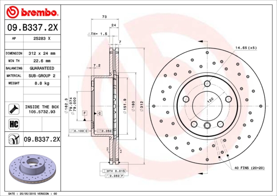 Disc frana 09.B337.2X BREMBO