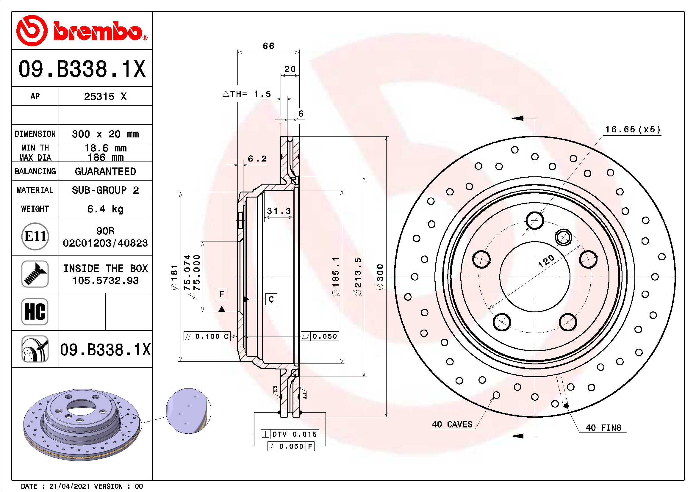 Disc frana 09.B338.1X BREMBO