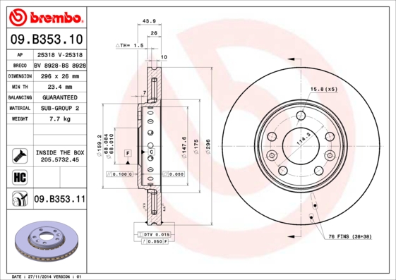 Disc frana 09.B353.11 BREMBO