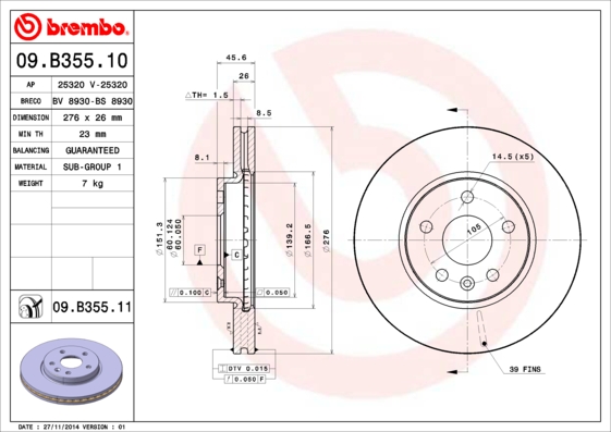 Disc frana 09.B355.11 BREMBO