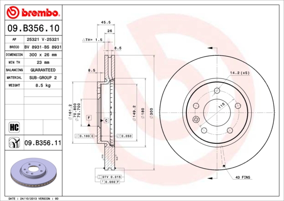 Disc frana 09.B356.11 BREMBO