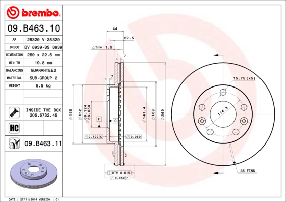 Disc frana 09.B463.11 BREMBO