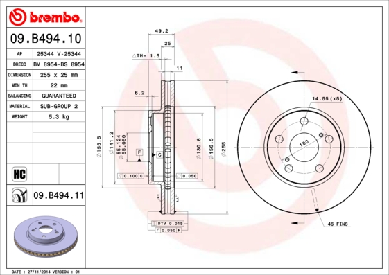 Disc frana 09.B494.11 BREMBO