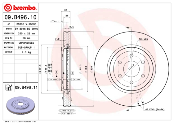 Disc frana 09.B496.11 BREMBO