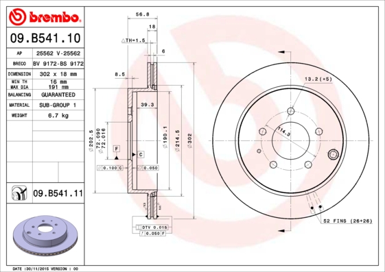 Disc frana 09.B541.11 BREMBO