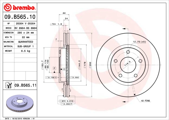 Disc frana 09.B565.11 BREMBO