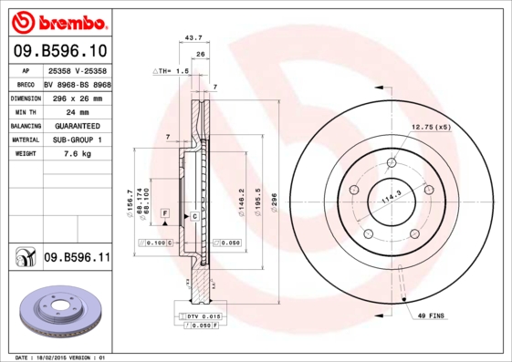 Disc frana 09.B596.11 BREMBO