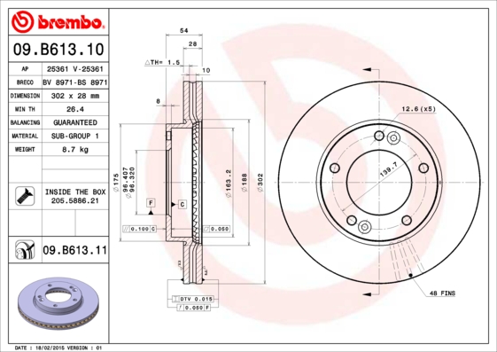 Disc frana 09.B613.11 BREMBO