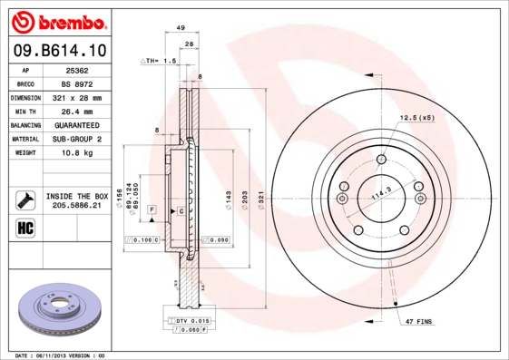 Disc frana 09.B614.10 BREMBO