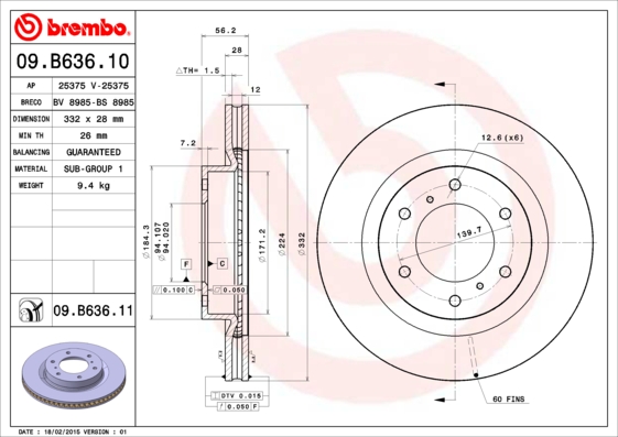 Disc frana 09.B636.11 BREMBO