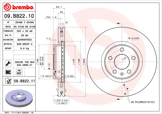 Disc frana 09.B822.11 BREMBO