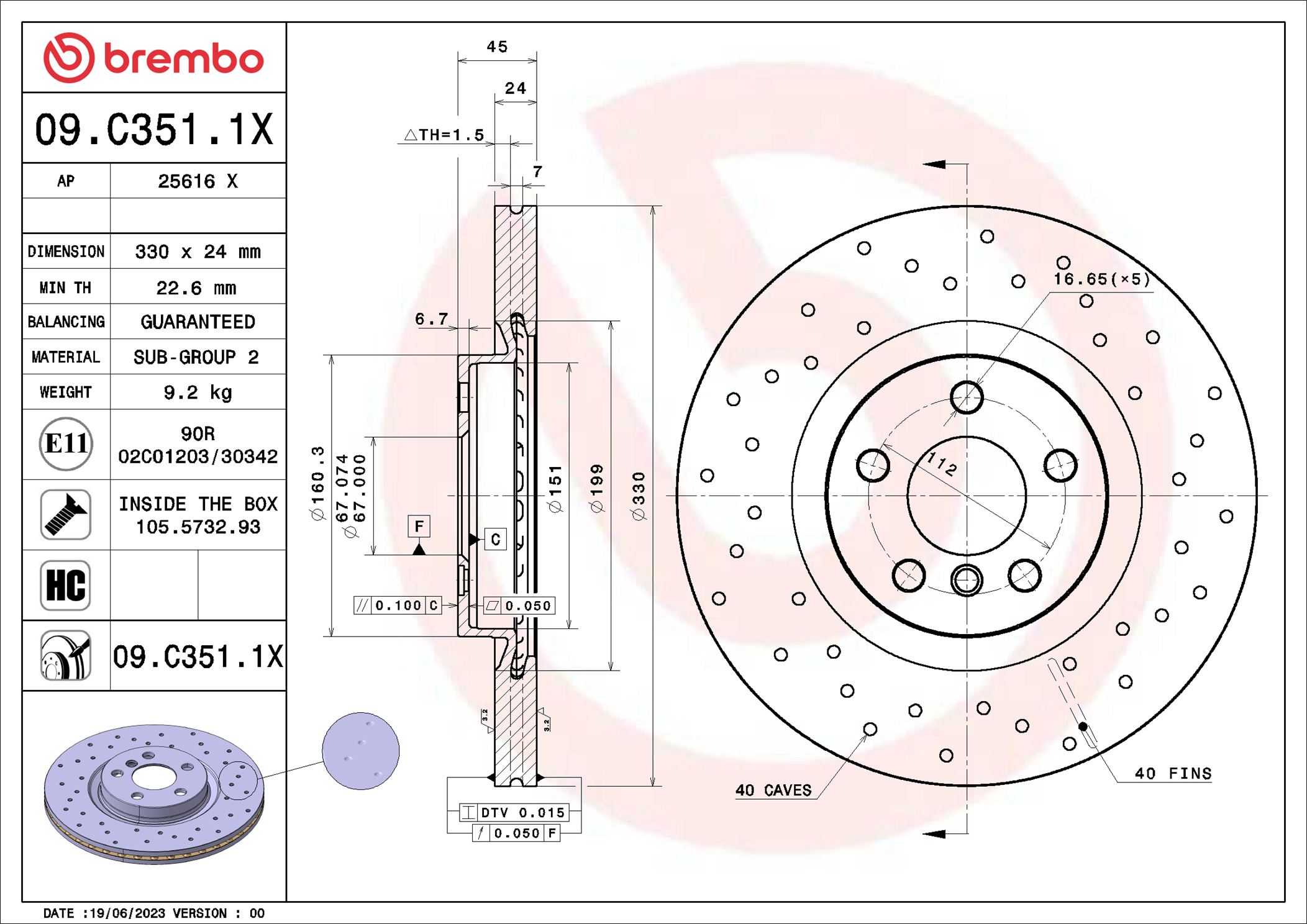 Disc frana 09.C351.1X BREMBO