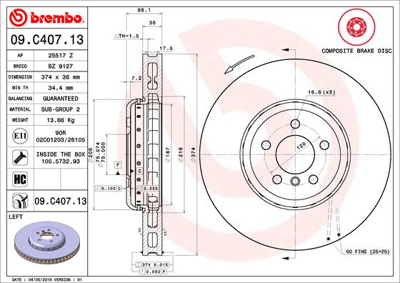 Disc frana 09.C407.13 BREMBO