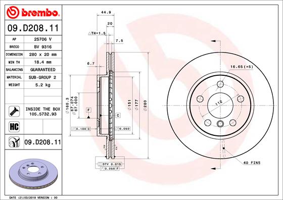 Disc frana 09.D208.11 BREMBO